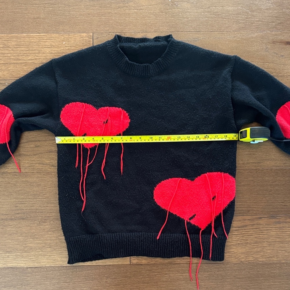 Unlisted Black Crewneck Sweater with Red Drip Heart Motifs - Picture 2 of 5
